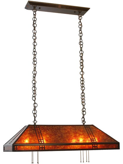 Prairie Island Pendant in Bronze Finish with Amber Mica Glass.